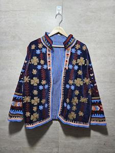 Veste en coton brodée à la main à motifs floraux pour femme, manches longues, col rabattu, style Prairie Chic, longueur normale, CADEAU - Product Image 2