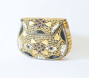 Designer Handmade Mosaic Fabric Clutch Bag Women Evening Wedding Party Purse Portable Luxury Beaded Embellished - Product Image 1