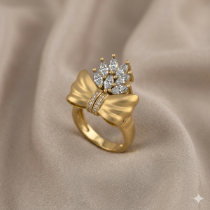 Vintage 925 Silver <b>Gold</b> Plated Bow-Style Ring Pave Cute Trendy Custom Romantic Moissanite Engagement Wedding Party Girlfriend - Product Image 4