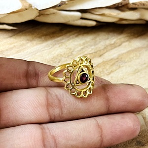 Market Favorite Boho Chakra Garnet <b>Ring</b> Ethnic Brass <b>Rings</b> for Women 18k Gold Plated Floral Lotus <b>Statement</b> Wholesale/OEM/ODM - Product Image 4
