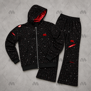 Conjunto de Sudadera con Capucha y Pantalones Deportivos de Alta Calidad para Hombre, con Pedrería, 100% Algodón Felpa, Estilo Urbano Holgado - Product Image 6