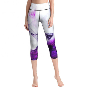 Purple Abstract Print Yoga Set Women 2 Piece High Waist <b>Crop</b> <b>Top</b> Capri Leggings Breathable Spandex Polyester Workout Wear - Product Image 6