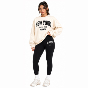 Ensemble de survêtement décontracté pour femme avec imprimé New York, comprenant un sweat-shirt oversize à col rond et un legging taille haute, idéal pour le fitness et la détente - Product Image 2