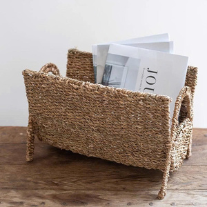Customized Bohemian Round Seagrass Magazine Rack Hand-woven Living Room Floor <b>Small</b> Bookshelf Book <b>Storage</b> - Product Image 3