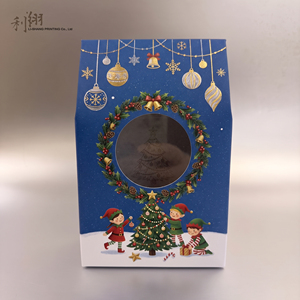 <b>Christmas</b> Gift <b>Box</b> with Window UV Printed Elves and <b>Tree</b> Design Self Erecting Rectangle Coated Paper High-End Packaging - Product Image 1