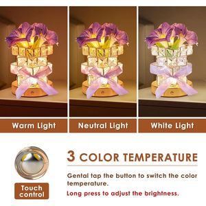 Lampada da Tavolo Ricaricabile Viola con Fiore di Campainola Artificiale, Regalo di Compleanno per Donne, Mamme, Nonne, Sorelle - Product Image 3