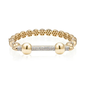 Bracelet manchette en or avec incrustation de diamants, design boule, style classique, bijoux unisexe, plaqué or 18 carats - Product Image 1