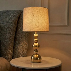 Lámpara de Mesa Esférica Apilable de Hierro Dorado con Pantalla de Lino, Control Táctil, Luz LED de Lectura para Mesita de Noche, Lámpara Decorativa Moderna USB - Product Image 2