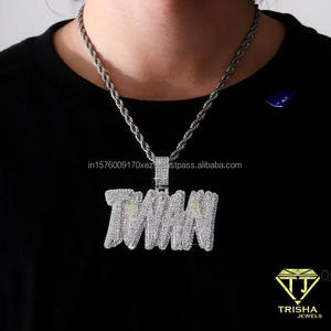 Lab Grown Diamond Custom <b>Name</b> <b>Letter</b> Pendant Twisted Rope Chain Brilliant Iced Style Design Statement Hip Hop Jewelry - Product Image 4