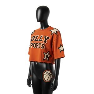 T-shirt court pour femme en coton premium, tissu polaire doux brossé, broderie chenille, logo personnalisé, respirant - Product Image 4