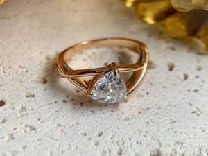 Moissanite 1CT Triangle Cut Eye Shapes Solitaire <b>Ring</b> Original <b>925</b> <b>Silver</b> <b>With</b> Gold Plated Fine Romantic Style Gift For Lovers - Product Image 6
