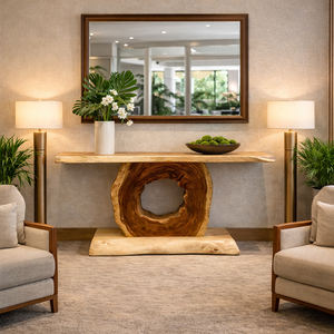 Handcrafted Solid Suar Wood Eco-Friendly Natural Live Edge Unique <b>Leg</b> Wholesale Console <b>Table</b> Modern Statement Piece Entryway - Product Image 6