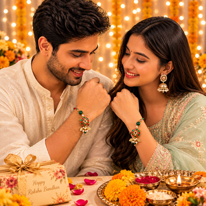 Elegantes Pares de Lumba Rakhi de Diseño para Bhai Bhabhi, Conjunto de Pulseras Tradicionales para Raksha Bandhan con Cuentas de Perlas y Estilo Étnico para Festivales - Product Image 3