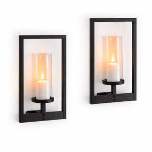 Juego de Apliques de Pared de Metal Negro Clásico con Panel Curvo, Diseño de Portavelas, Brillo Cálido, Decoración Contemporánea para el Hogar - Product Image 6