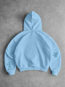 Sweat-shirt à capuche oversize pour femme, bleu ciel, embossé, en molleton doux, décontracté, pour tous les jours, mode hiver - Product Image 4