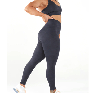 Women's Seamless High Waist Full Length Leggings Solid Navy Blue Yoga Set Racerback <b>Crop</b> <b>Top</b> Two Piece Activewear - Product Image 5