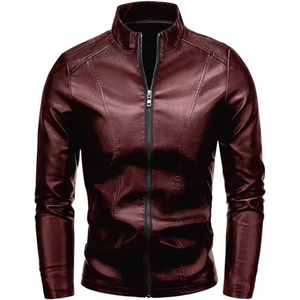Chaqueta de Motociclista para Hombre, Negra, Transpirable, Impermeable, de Cuero Genuino Color Borgoña, Manga Larga, para Invierno - Product Image 1