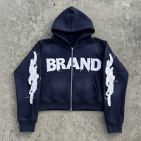 Sweat à capuche zippé pour homme, personnalisé avec logo, style streetwear hiver, épais, délavé à l'acide, effet vieilli, coupe oversize, écologique, orné de strass