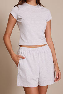 เสื้อยืดและกางเกงขาสั้นผู้หญิงแบบโอเวอร์ไซส์ 2 ชิ้น ผ้าฝ้าย 100% ชุดเซ็ตสองชิ้น เสื้อยืดและกางเกงขาสั้นผู้หญิง - Product Image 2