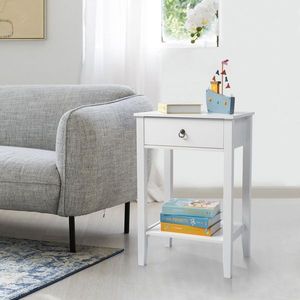 FCH White Two-Tier Bedside Dresser Dual Layer Coffee Table with Drawer - Product Image 5