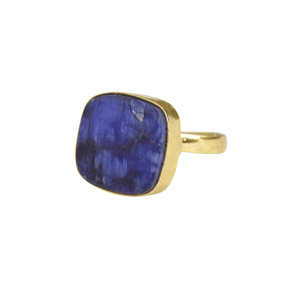 Laxmi Jewellers Classic <b>Ring</b> <b>24K</b> <b>Gold</b> Plated Brass Natural Cushion Sapphire Stone Unisex Daily Wear May Birthstone - Product Image 1