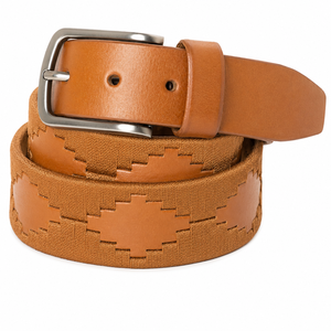Ceinture en cuir de vachette réversible tendance avec motif géométrique et boucle ardillon argentée – Style décontracté pour homme - Product Image 1