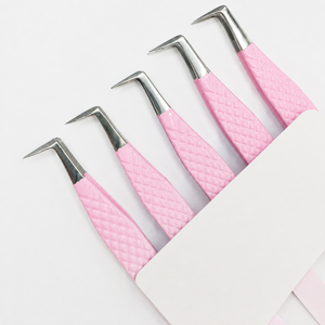 Ensemble de pinces à épiler professionnelles en acier inoxydable rose pour extensions de cils, pointes en L de précision, longueur 13 cm, pour artistes en extensions de cils, beauté - Product Image 5