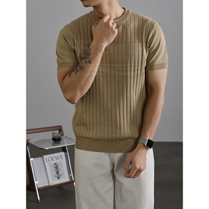 Camiseta de Verano para Hombre, Delgada, Transpirable, de Algodón, Informal, con Cuello Redondo, de Manga Corta, de Secado Rápido, Personalizada, con Textura Sólida - Product Image 2