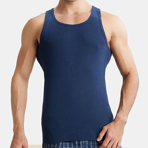Camiseta sin mangas de algodón azul marino para hombre, de alta calidad, cuello redondo, tejido de punto, color sólido, informal, venta al por mayor - Product Image 1