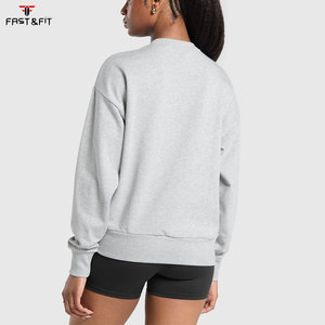 Wholesale OEM <b>Drop</b> Shoulder Breathable Embroidered Fitness Sport Women Sweatshirt Outdoor Casual Cotton Oversized Sweatshirts - Product Image 2
