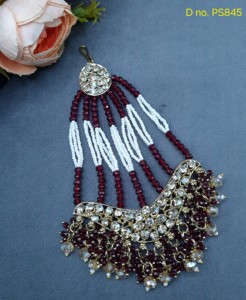 Accessoires de cheveux de créateur Pasa, coiffe latérale ornée de cristaux et de perles, bijoux ethniques indiens multicouches pour mariage. - Product Image 2