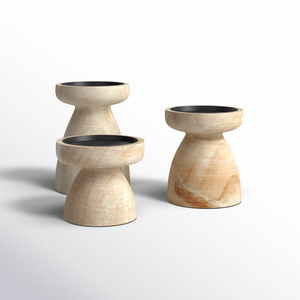 Juego de 3 Portavelas Cónicos de Diseño Geométrico Moderno, Rectangulares, Clásicos, Vintage, Ecológicos, de Madera Maciza Blanca Contemporánea - Product Image 5