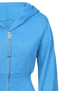 Womens Sky Blue <b>Cropped</b> <b>Zip</b> <b>Up</b> Hoodie Slim Fit Long Sleeve Casual Streetwear Cotton Fleece Sweatshirt Custom Logo ODM Factory - Product Image 4