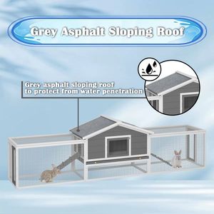 Conejera Grande de Madera de 2 Pisos con Cerradura, Casa para Mascotas con Rampas y Área de Juego, Fácil de Montar para Uso en Exteriores con Techo de Asfalto - Product Image 5