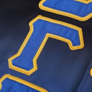 Chaqueta Bomber Negra Ombre de Satén Sigma Gamma Rho con Bordado Chenille, Ropa de Sororidad Griega para Mujer, Premium - Product Image 4