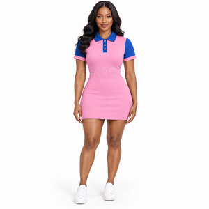 Vestido Deportivo Ajustado con Logotipo Personalizado de la Hermandad Cosh International, Cuello Camisero, Vestido Mini Asimétrico de Manga Corta - Product Image 3
