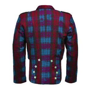 Veste traditionnelle écossaise Prince Charlie en laine de haute qualité, motif tartan, couleur bordeaux foncé et bleu ciel, style Highland - Product Image 2