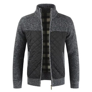 Charcoal Grey Black <b>Quilted</b> Knit Jacket Men Full Zip Winter Cardigan Outerwear Custom OEM Manufacturer Bomber Jacket - Product Image 1