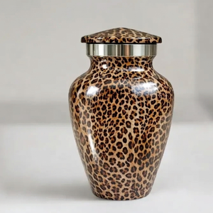 Leopard Print Cremation Urn Metal Memorial Vase Rounded Lid <b>Tabletop</b> Ash Cremation Urn for Home Display - Product Image 5