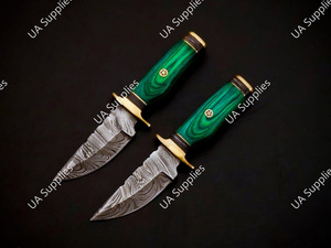 UA Supplies Handmade Damascus Steel Fixed Blade Drop Point 2.4mm Thickness Skinner Camping Knife with Pakka Wood & Brass Guard - Product Image 6