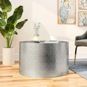 Table basse ronde en aluminium, 26 pouces de diamètre, 17 pouces de hauteur, design industriel, décoration de meubles d'intérieur, finition durable - Product Image 4