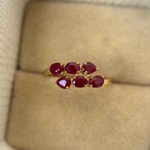 Bague élégante en rubis naturel, bague de fiançailles en argent sterling 925 plaqué or 14 carats, style Art Déco classique pour femme - Product Image 1