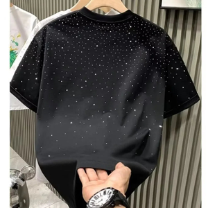 Camisetas Personalizadas con Pedrería, Negras, 100% Algodón, Camisetas de Cuello Redondo para Hombre, Ropa Urbana de Verano, Camiseta con Cristales Brillantes, Diseño OEM - Product Image 4