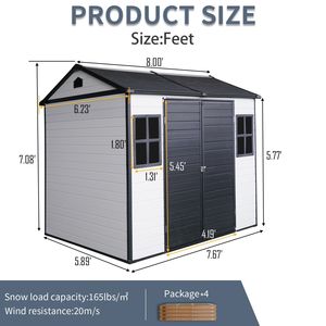 Caseta de Almacenamiento Exterior de Resina de 8 x 6 pies, Impermeable, con Piso, Dos Ventanas y Puerta con Cerradura, para Jardín o Patio - Product Image 4