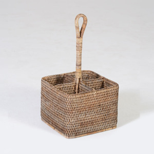 Rustic rattan <b>utensil</b> <b>holder</b> braided section basket silverware organiser direct supply from producer - Product Image 2