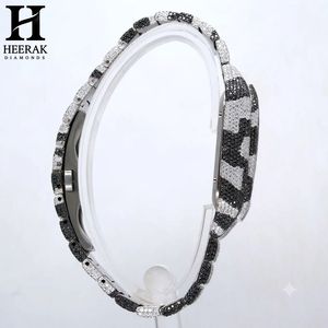 Reloj de pulsera cuadrado estilo Santos con diamantes en blanco y negro y patrón de camuflaje Iced Out para hombre, reloj personalizado estilo Hip Hop Bust Down - Product Image 4