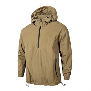 <b>Men's</b> Safari Style Hooded <b>Half</b>-<b>Zip</b> Windproof Waterproof Canvas <b>Jacket</b> with Polyester/Nylon Shell Regular Fit - Product Image 1