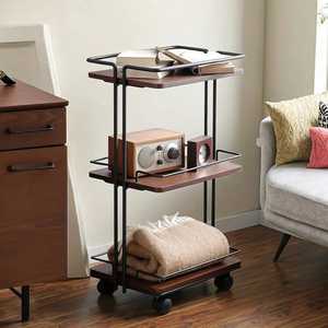 Mid-Century Modern 3-Tier Wood Bar Cart Rolling Nightstand End <b>Table</b> Mobile Coffee Trolley Record Player Stand Kitchen Utility - Product Image 1