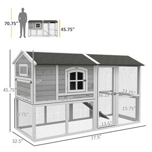 Pollaio in Legno da Esterno con Recinto per 3-4 Galline, 197,3 cm x 81,3 cm, con Nido e Vassoio Rimovibile, Gabbia per Animali - Product Image 3