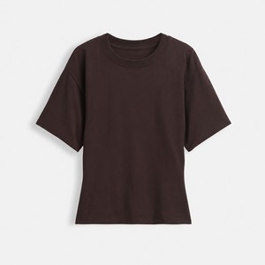T-shirt gris en coton à col rond pour femme, coupe ample, manches courtes, couleur unie, style décontracté streetwear, haut en jersey respirant, OEM ODM - Product Image 3